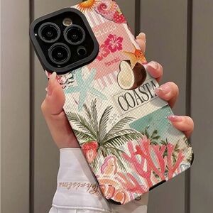 Apple iPhone Phone Case Vertical Stripes Coastal Beach Theme PU Leather Texture